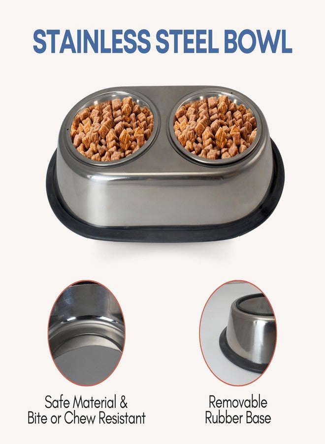 PLUMM Get Plumm Stainless Steel Pet Bowls for Dogs|Dog Food and Water Bowl Detachable|Bowl with Anti-Skid Rubber Base|Easy to Clean|Double Dish Pet Feeder|Dog and Cat Feeding Bowl,L_26 cm,H_6 cm,W_26 cm - Image 3